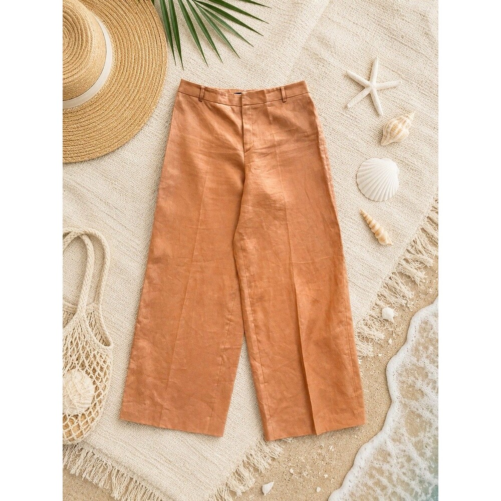 Linda Allard Ellen Tracy Pleated Wide Leg High Rise Linen Pant NWT 8 Coastal